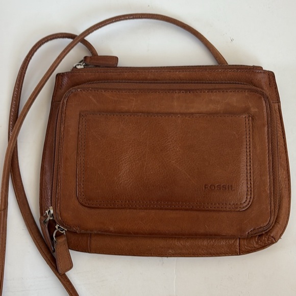 Fossil brown leather purse crossbody thin strap w zipper wallet compartment - Picture 16 of 16